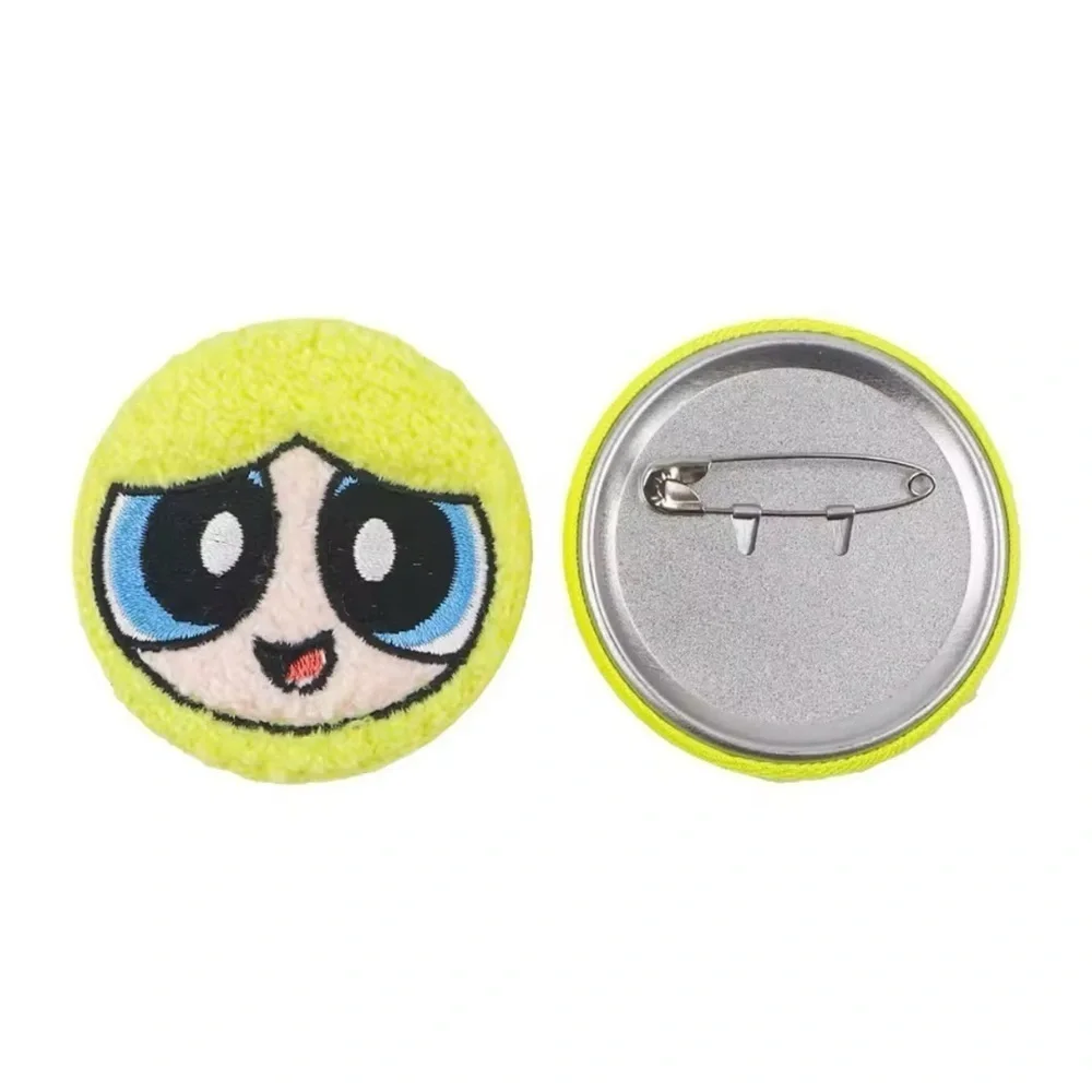 3/$33 Power Puff Girls Character Bubbles Fuzzy Texture Embroidered Button Pin